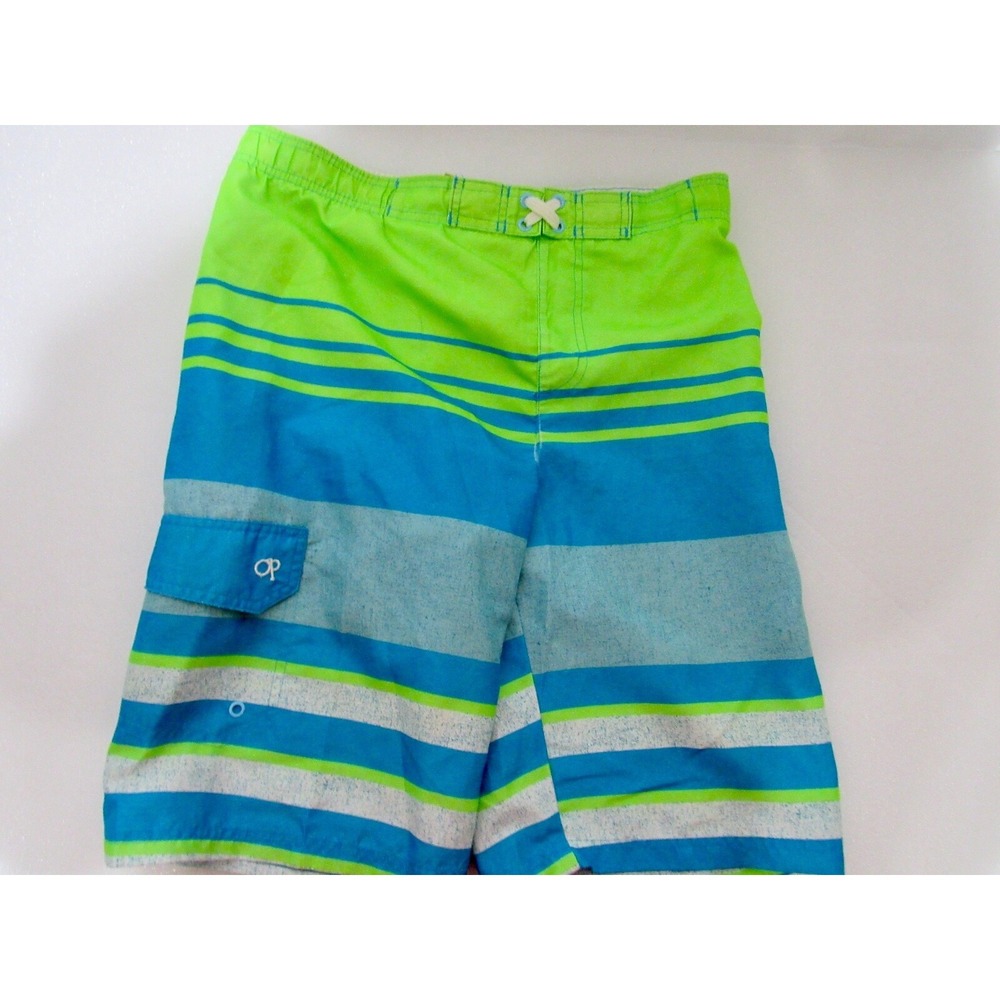 OP Ocean Pacific Boy's‎  X-Large 14-16 Stripe Lime Green Swim Trunks